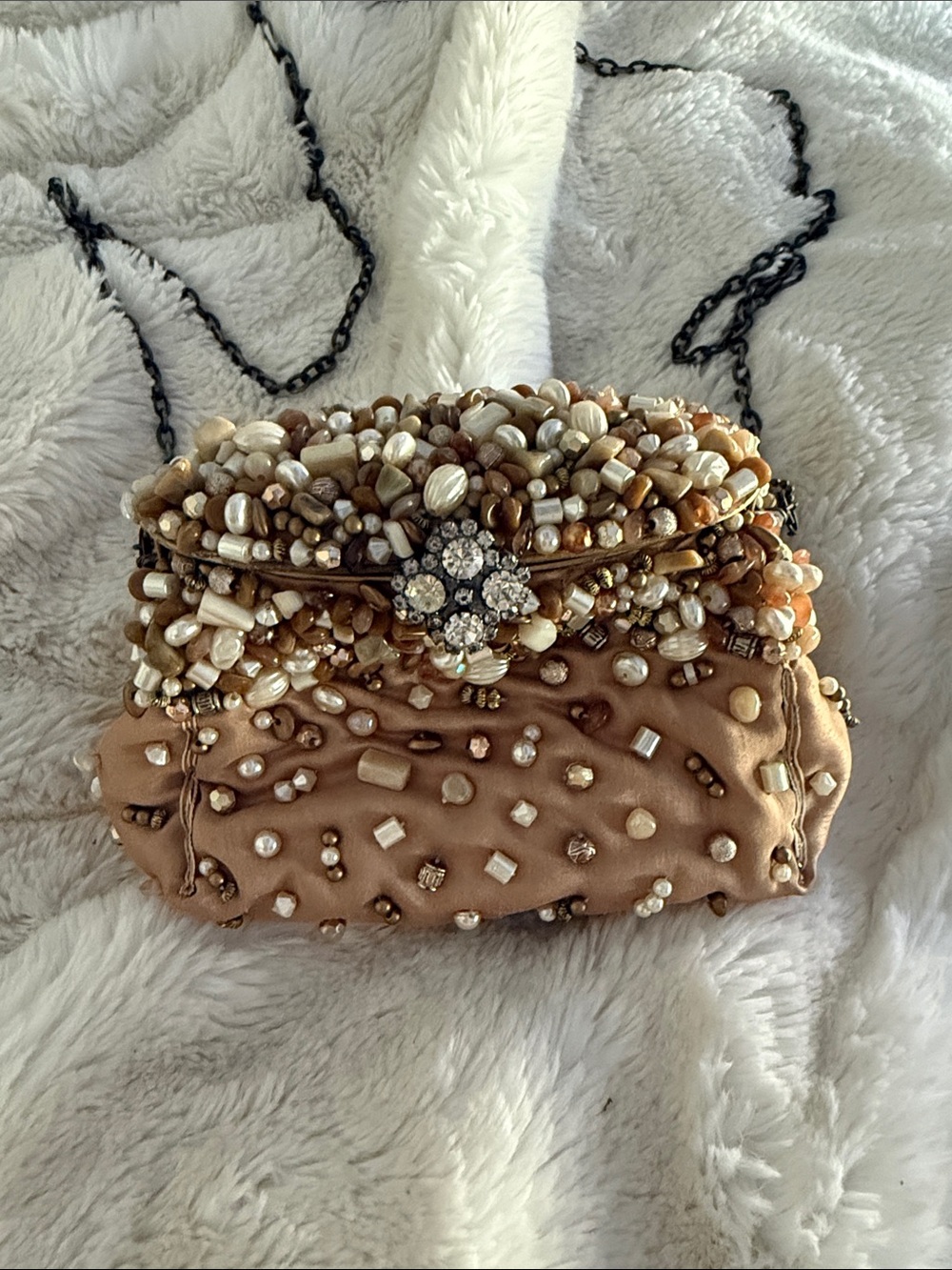 Mary Frances Beaded Pearl-Embellished Taupe Evening Clutch